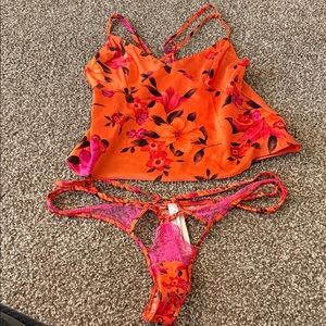 Victoria's Secret Orange and Pink Lace Lingerie